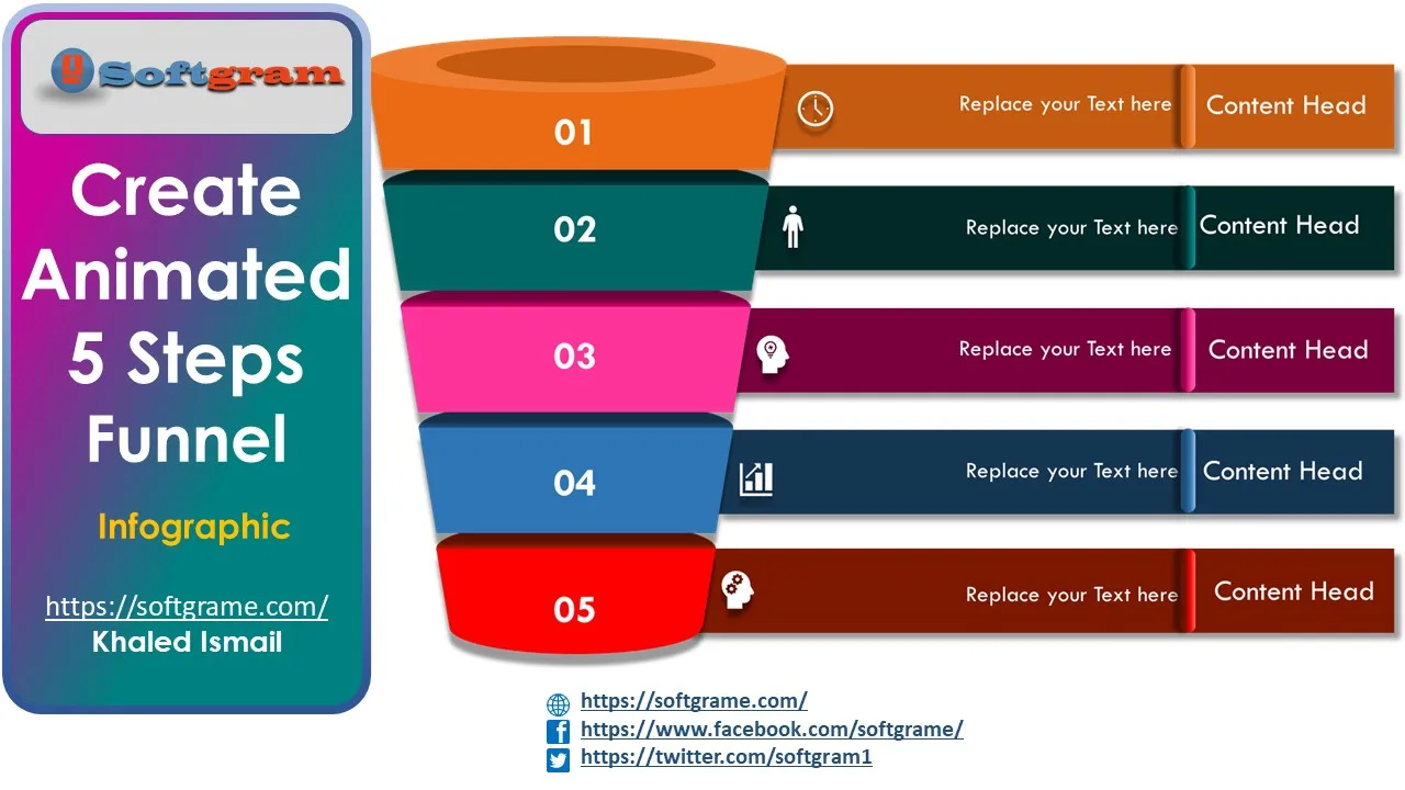 Create Animated 5 Steps Funnel Infographic