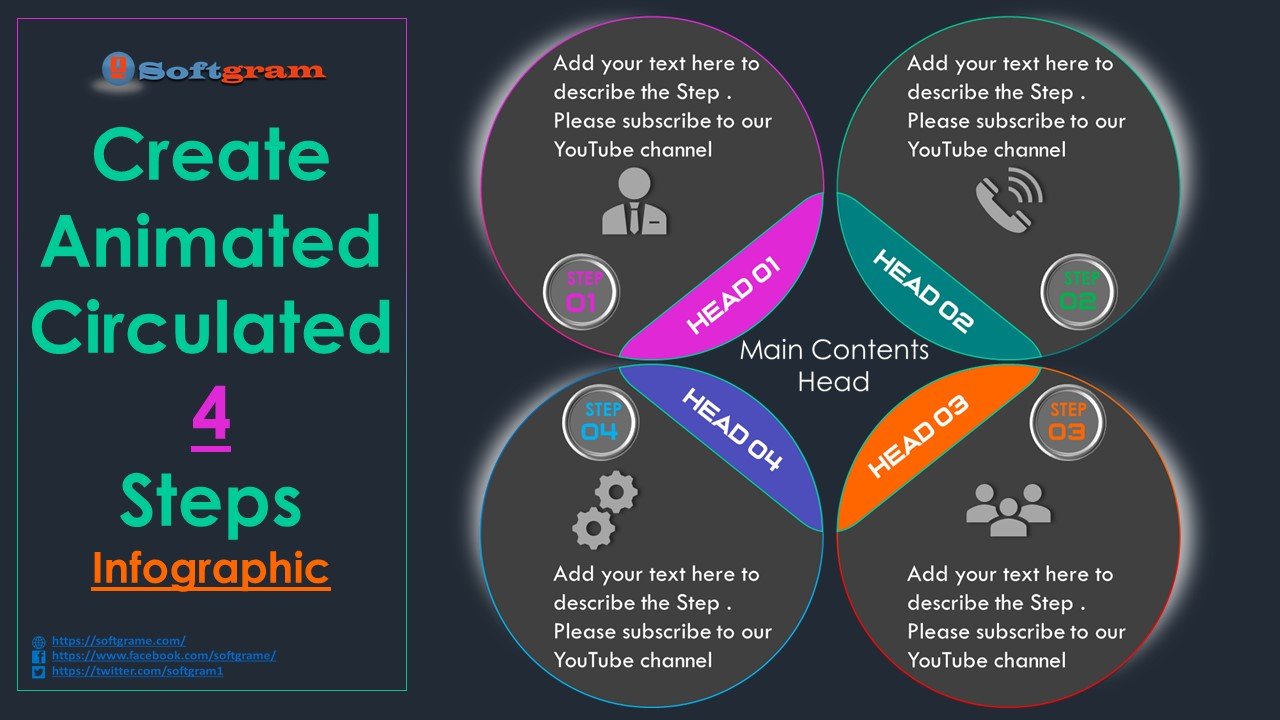 Create  Animated circulated 4 Steps  Infographic