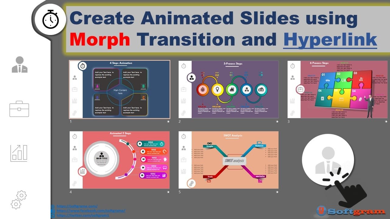 Create Animated 5 Powerpoint Slides Using Morph Transition And Hyperlink Softgram